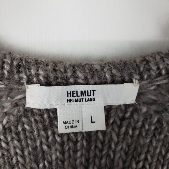 Helmut Lang Alpaca Blend Sweater Taupe Brown Crew Neck High Low Hem Size Large - Picture 4 of 8